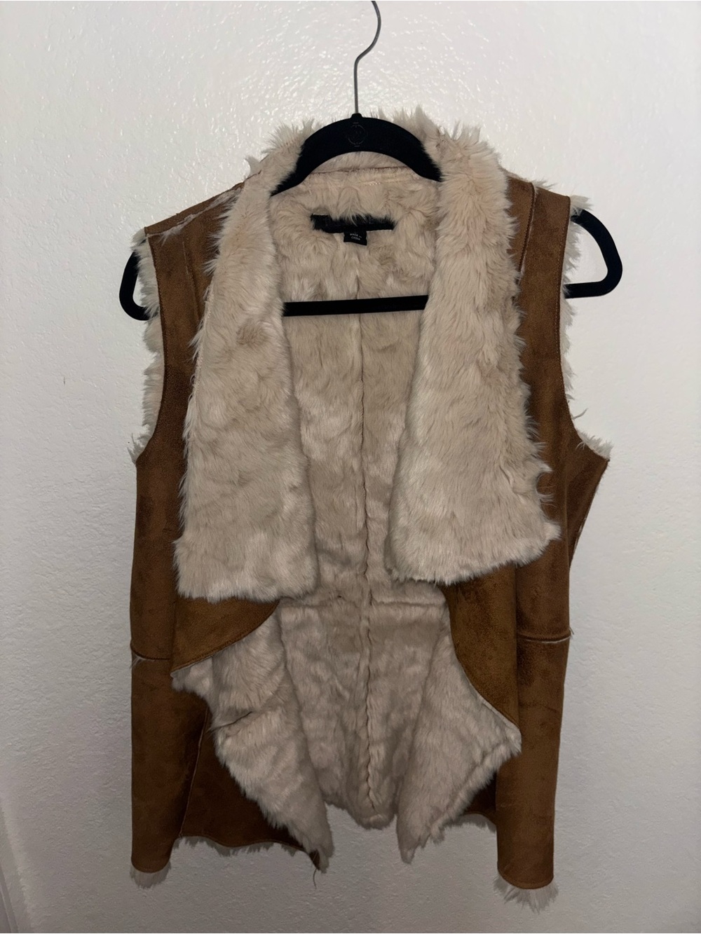 Y2K Fall Faux Suede Brown Vest with Cream Faux Fur Lining